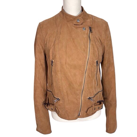 We The Free People Fenix Faux Leather Moto Jacket Camel Brown Women’s Medium - Picture 3 of 8